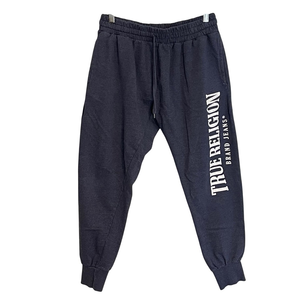 True‎ Religion Brand Mens Sweatpants Joggers Navy Blue Logo Elastic Waist